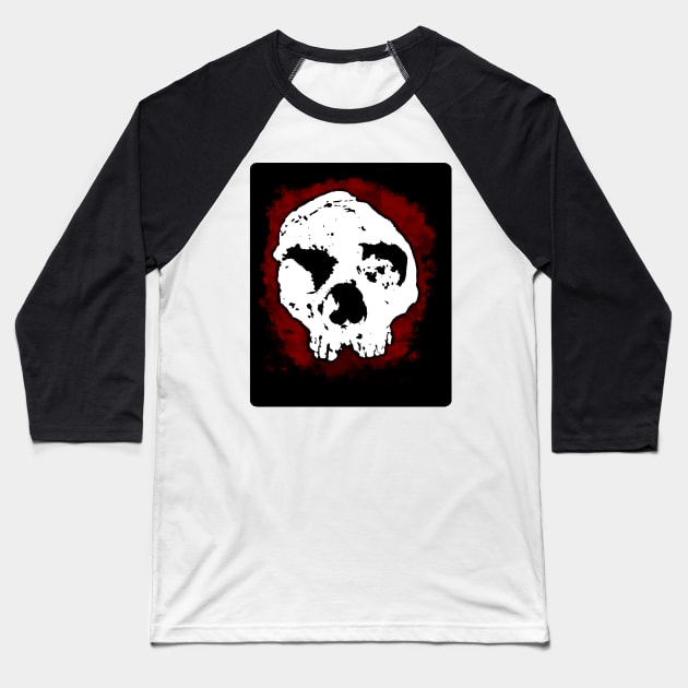 Dark and Gritty Neanderthal Skull Caveman Baseball T-Shirt by MacSquiddles